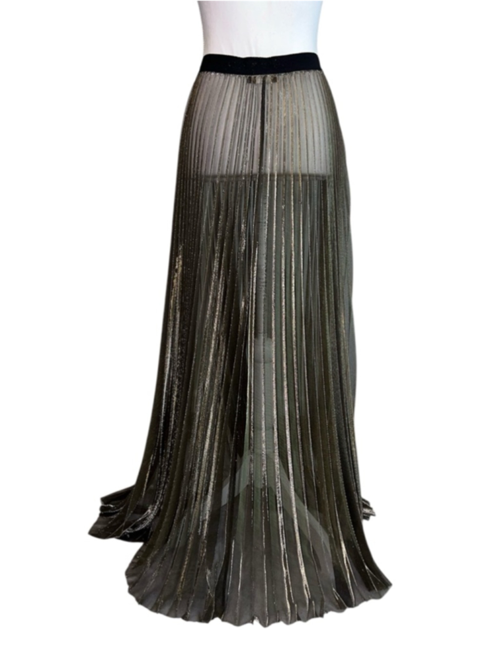 Women's Sheer Gold & Black Pleated Maxi Skirt M